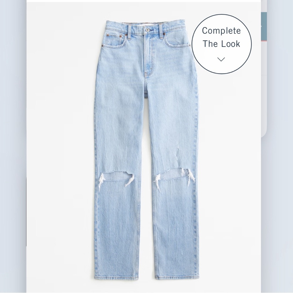 Abercrombie 90s Straight Ultra High Rise Light Wash Double Knee Destroy